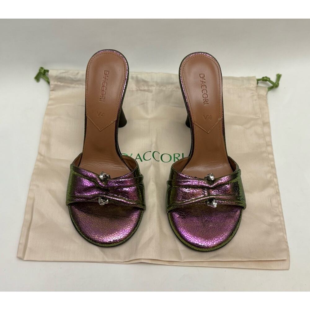 D'ACCORI Ruched Leather Sandals High Heel Snake Embossed Leather Green EU 38 / 8